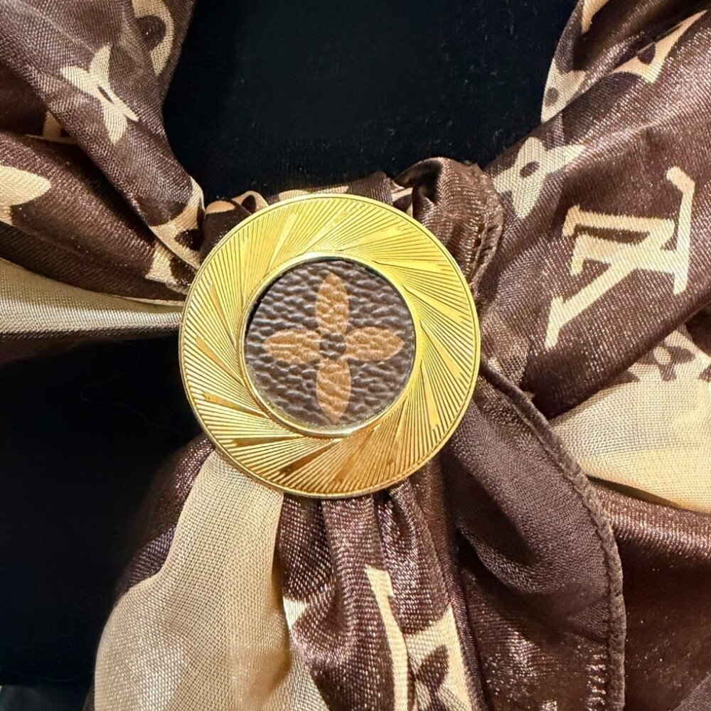 Custom Made Lieba USA Gold-Tone Scarf Ring Upcycled W/ Luxury Bag Canvas Accent